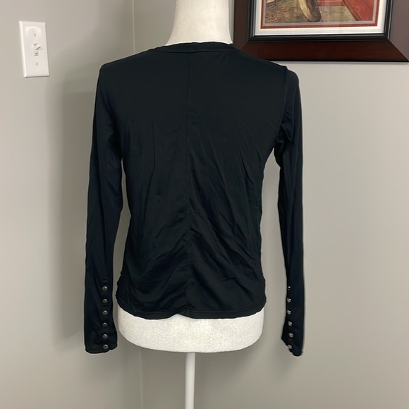 AYR Women’s Black Crew Neck Long Sleeve Tee Midnight Studded sleeves Pima Cotton - Picture 4 of 7